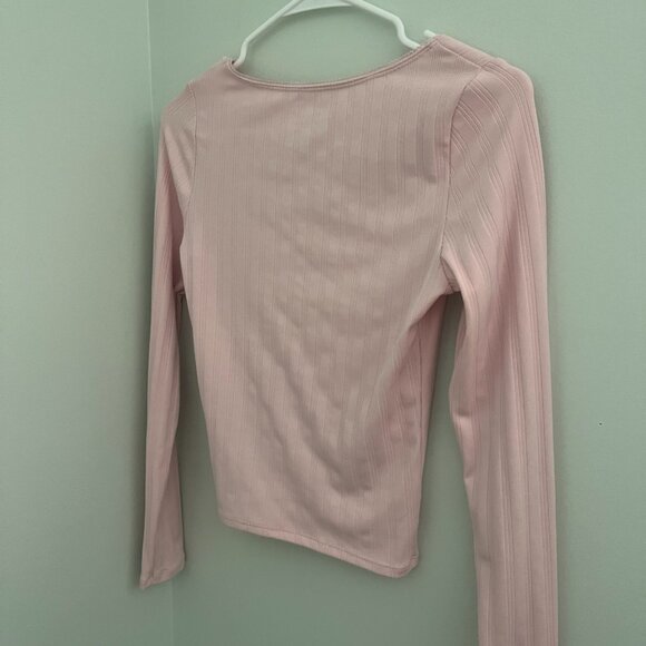 Pink Ribbed Long Sleeve Top with Rose Detail from Hollister - Picture 9 of 11